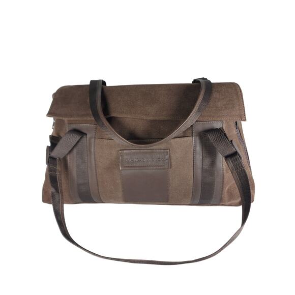 Mandarina duck Unisex Brown Canvas Double Handle Travel Carryall Tote Duffle Bag - Picture 1 of 16